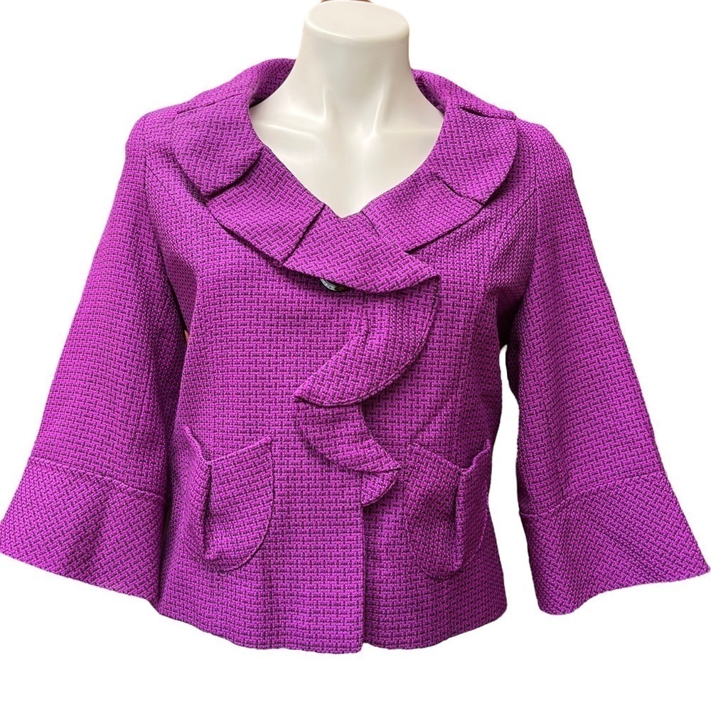 Mary Kay Purple Ruffle Blazer 6 Tweed Work Jacket Wool Blend - Picture 1 of 10